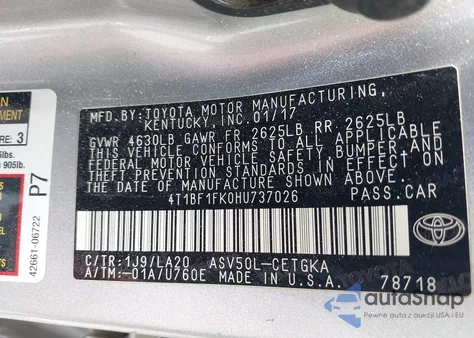 2017 Toyota Camry Xle from USA, damaged, VIN 4T1BF1FK0HU737026